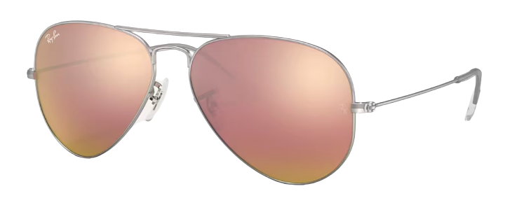 Ray Ban Aviator Large Metal Matte Silver Frame l Light Brown Mirror Pink Lens