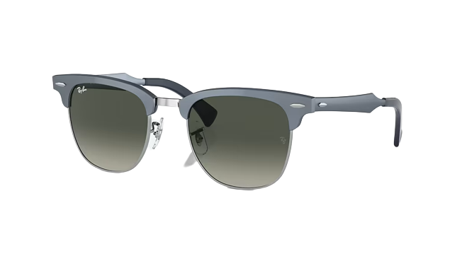 Ray-Ban Clubmaster Aluminum Brushed Blue on Silver Frame l Grey Gradient Lens