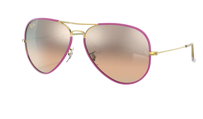 Ray-Ban Aviator Full Color Violet on Legend Gold Frame l Pink Mirror Gradient Grey Lens
