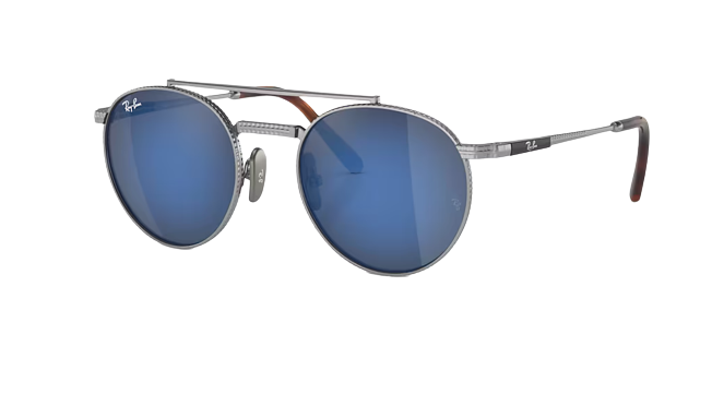Ray-Ban Round II Titanium Silver Frame l Grey Mirror Blue Lens