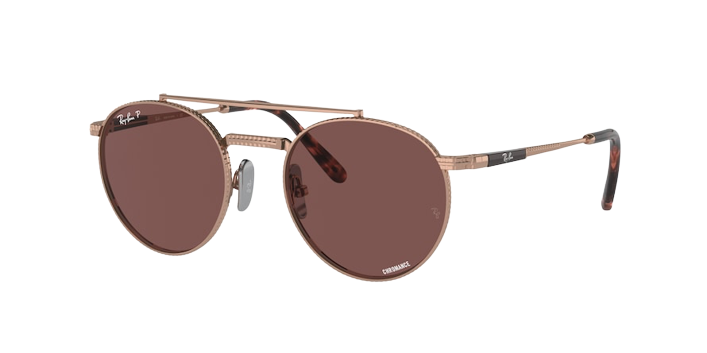 Ray-Ban Round II Titanium Rose Gold Frame l Polar Dark Violet Lens
