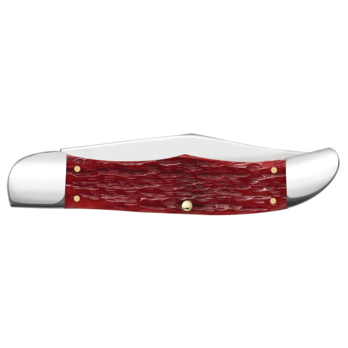 Case Dark Red Bone Peach Seed Jig Large Folding Hunter w/Sheath