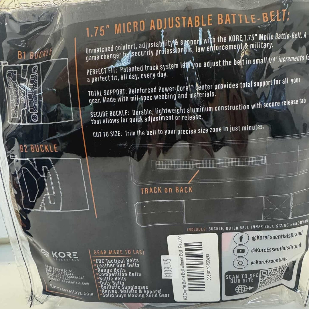 Kore B2 Coyote Battle Belt [Complete Kit] - 24"48" / Padded Reinforced Inner Belt