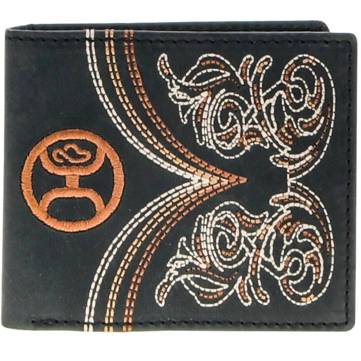 "RANGER" BIFOLD HOOEY WALLET EMBROIDERED BLACK LEATHER