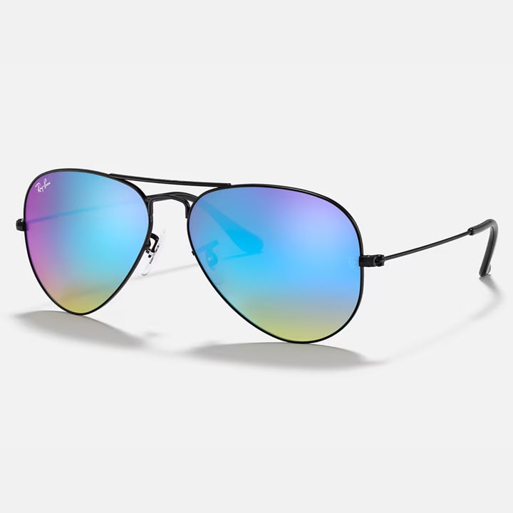 Ray Ban Aviator Large Metal Polished Black | Blue Flash | RB3025 002/4O (62-14)