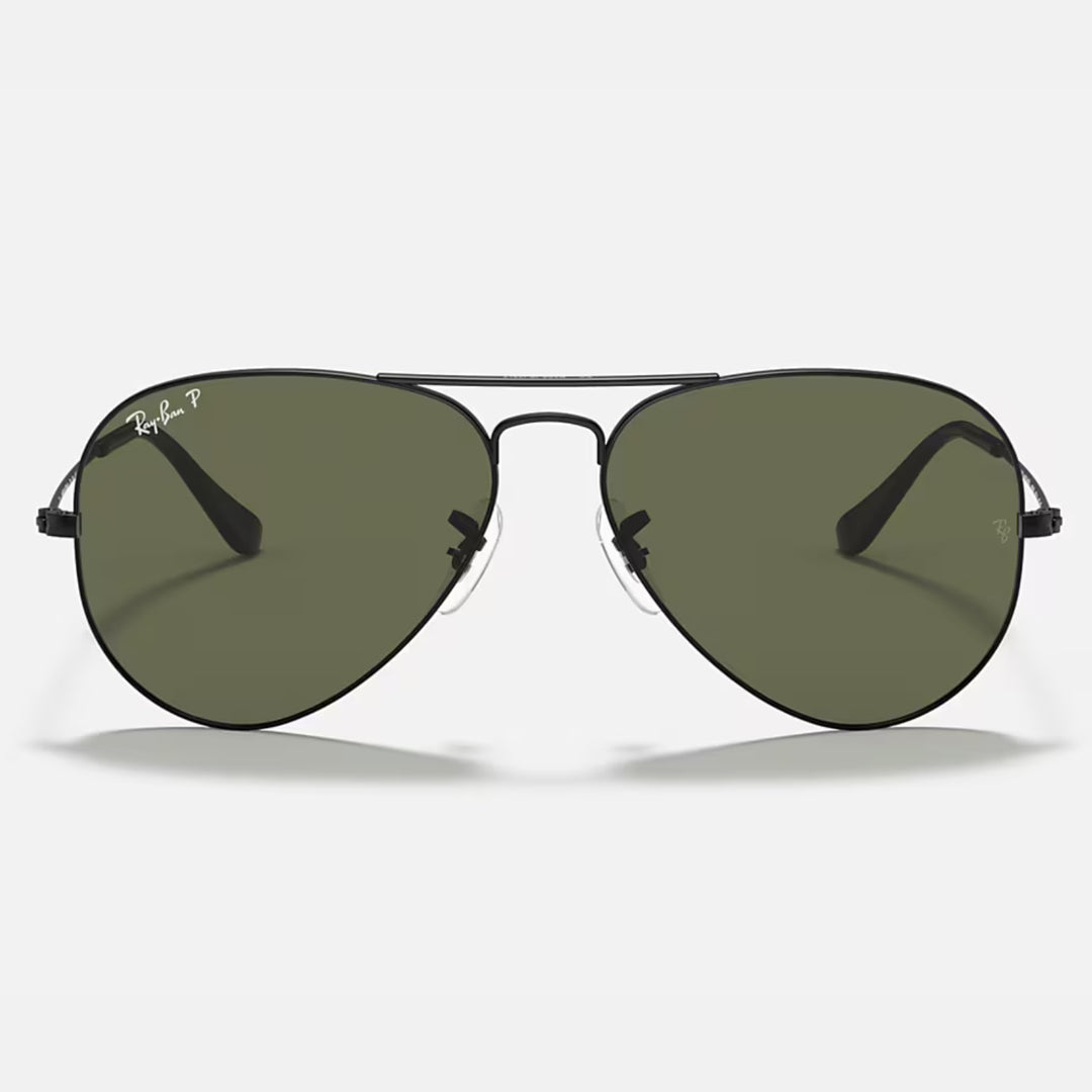 Ray Ban Aviator Large Metal Polished Black | G-15 Green Polarized | RB3025 002/58 (55-14)
