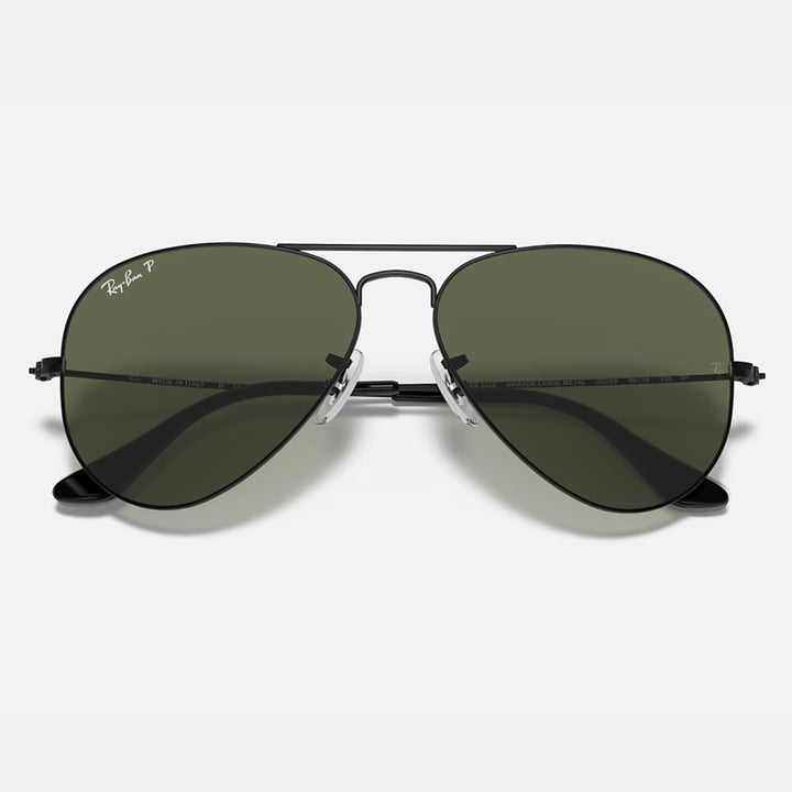 Ray Ban Aviator Large Metal Polished Black | G-15 Green Polarized | RB3025 002/58 (55-14)