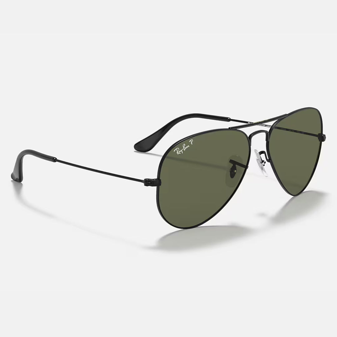 Ray Ban Aviator Large Metal Polished Black | G-15 Green Polarized | RB3025 002/58 (55-14)