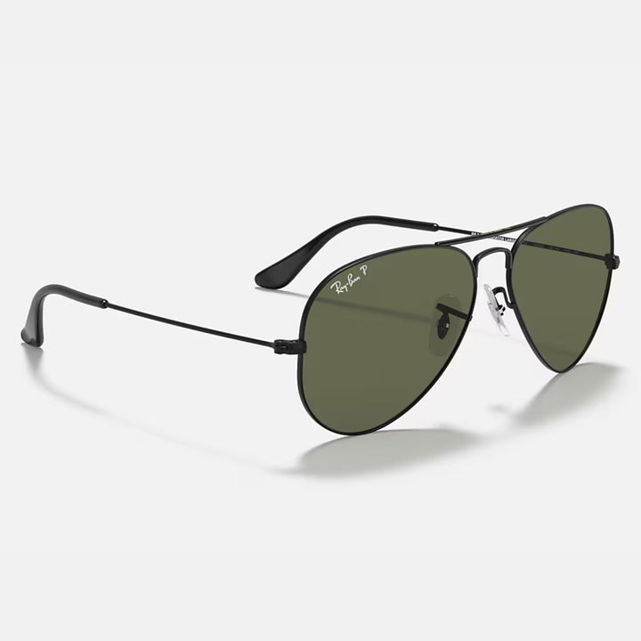 Ray Ban Aviator Large Metal Polished Black | G-15 Green Polarized | RB3025 002/58 (55-14)