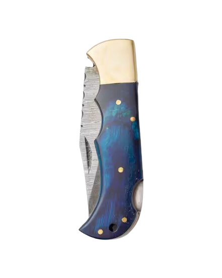 Rill Simple Tools Damascus Folding Knife "Azul"