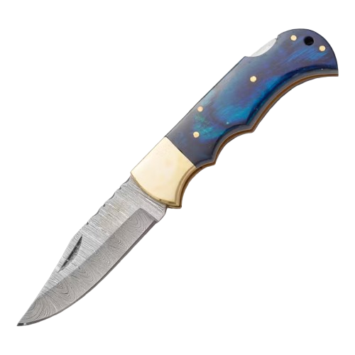 Rill Simple Tools Damascus Folding Knife "Azul"