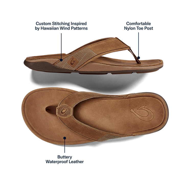 OluKai Men's Tuahine Waterproof Leather Sandals