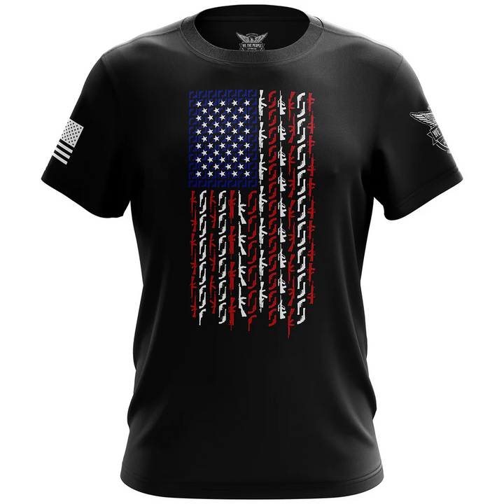 We The People American Flag in Guns Short Sleeve T-shirt