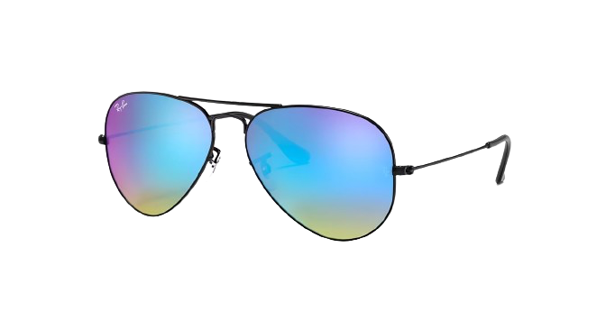 Ray Ban Aviator Large Metal Black Frame l Brown Gradient Mirror Blue Lens
