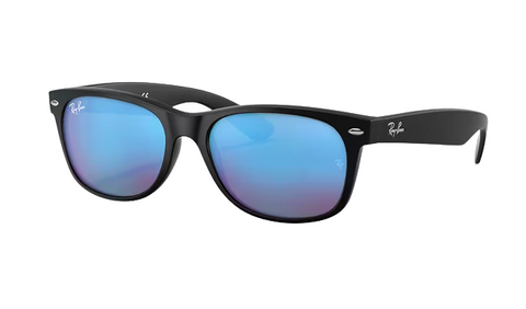 Ray-Ban New Wayfarer Rubber Black Frame l Grey Mirror Blue Lens