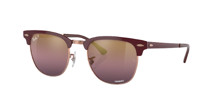 Ray-Ban Clubmaster Metal Bordeaux on Rose Gold Frame l Red Polar Lens