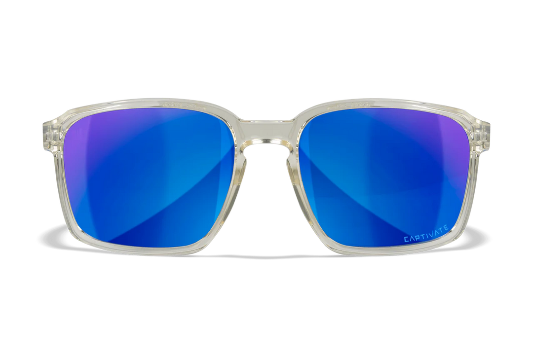 Wiley X Alfa AC6ALF09 Gloss Clear Crystal Frame | Captivate Polarized Blue Mirror Lens