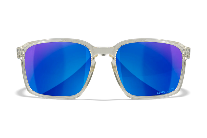 Wiley X Alfa AC6ALF09 Gloss Clear Crystal Frame | Captivate Polarized Blue Mirror Lens