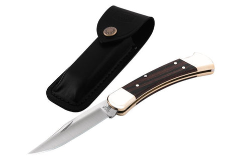 Buck Knives 110 Folding Hunter 0110BRS-B Genuine Ebony and Brass Handle | Satin Stainless Steel Blade